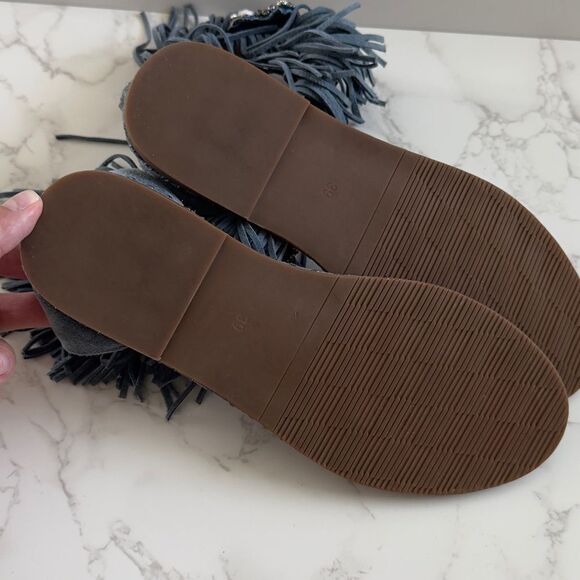 ⭕️ HANDMADE from Greece One-of-a-kind Fringe Embellished Blue Sandals - Picture 5 of 5